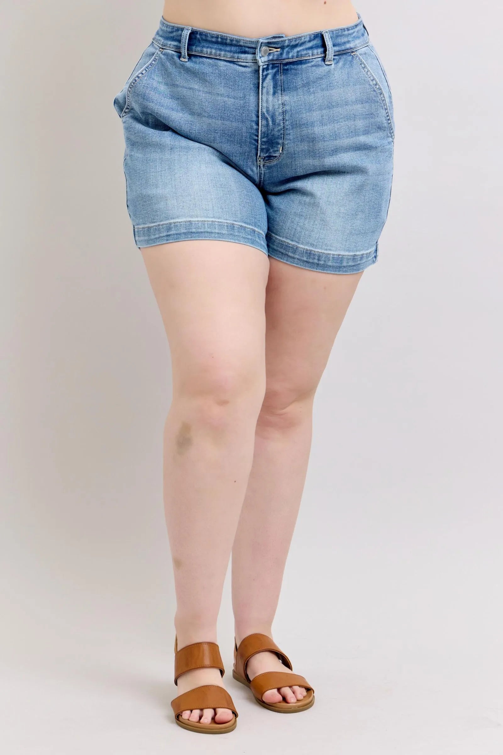 Curvy Fit High Waist Dark Jeans Shorts - BritishElegance