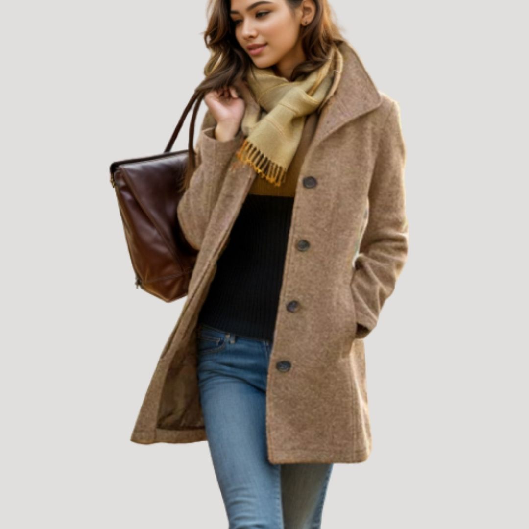 Luxurious Ladies Wool Coat - Traditional Button Front - VogeLuxe