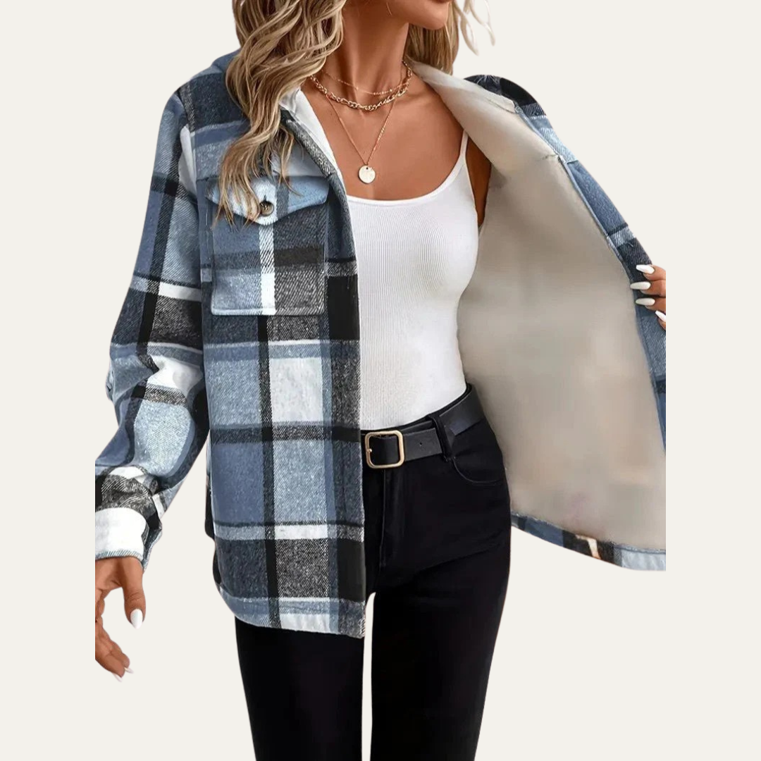 VogeLuxe | Women’s Hooded Sherpa Lined Flannel Shacket