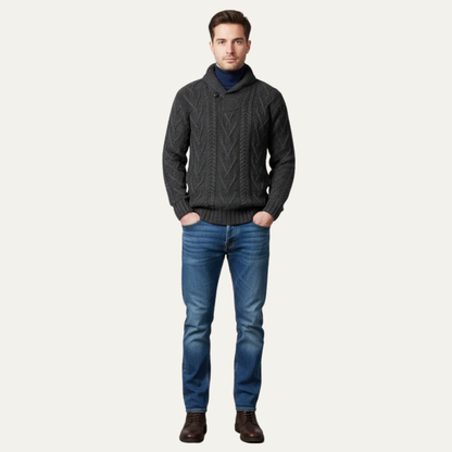 VogeLuxe | Men’s Shawl Collar Double Breasted Cable Knit Sweater