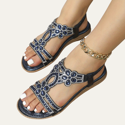 VogeLuxe | Women’s Rhinestone T Strap Slingback Sandals