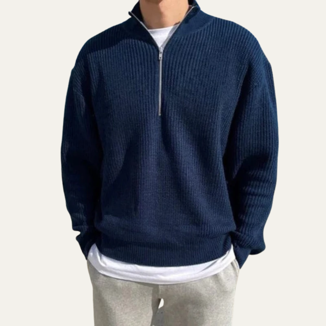 VogeLuxe | Men’s Oversized Quarter Zip Rib Knit Sweater