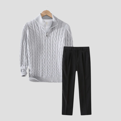 VogeLuxe | Men’s Quarter Zip Knit Sweater and Tailored Trouser Set