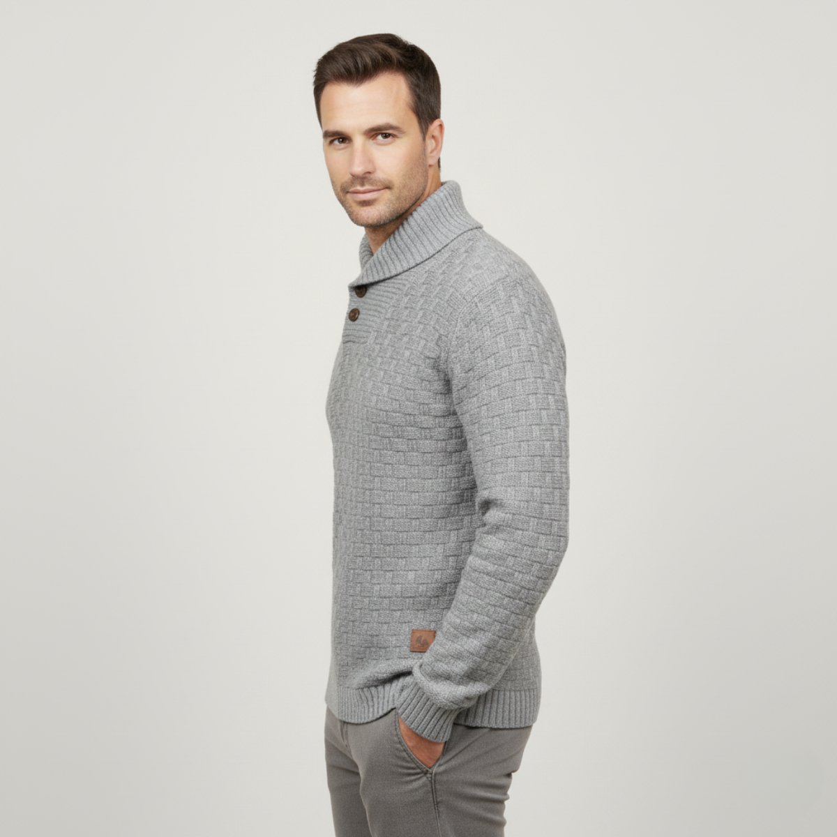 VogeLuxe | Men’s Textured Basketweave Shawl Collar Knit Sweater