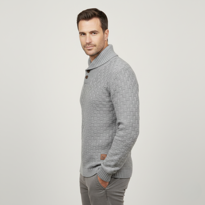 VogeLuxe | Men’s Textured Basketweave Shawl Collar Knit Sweater