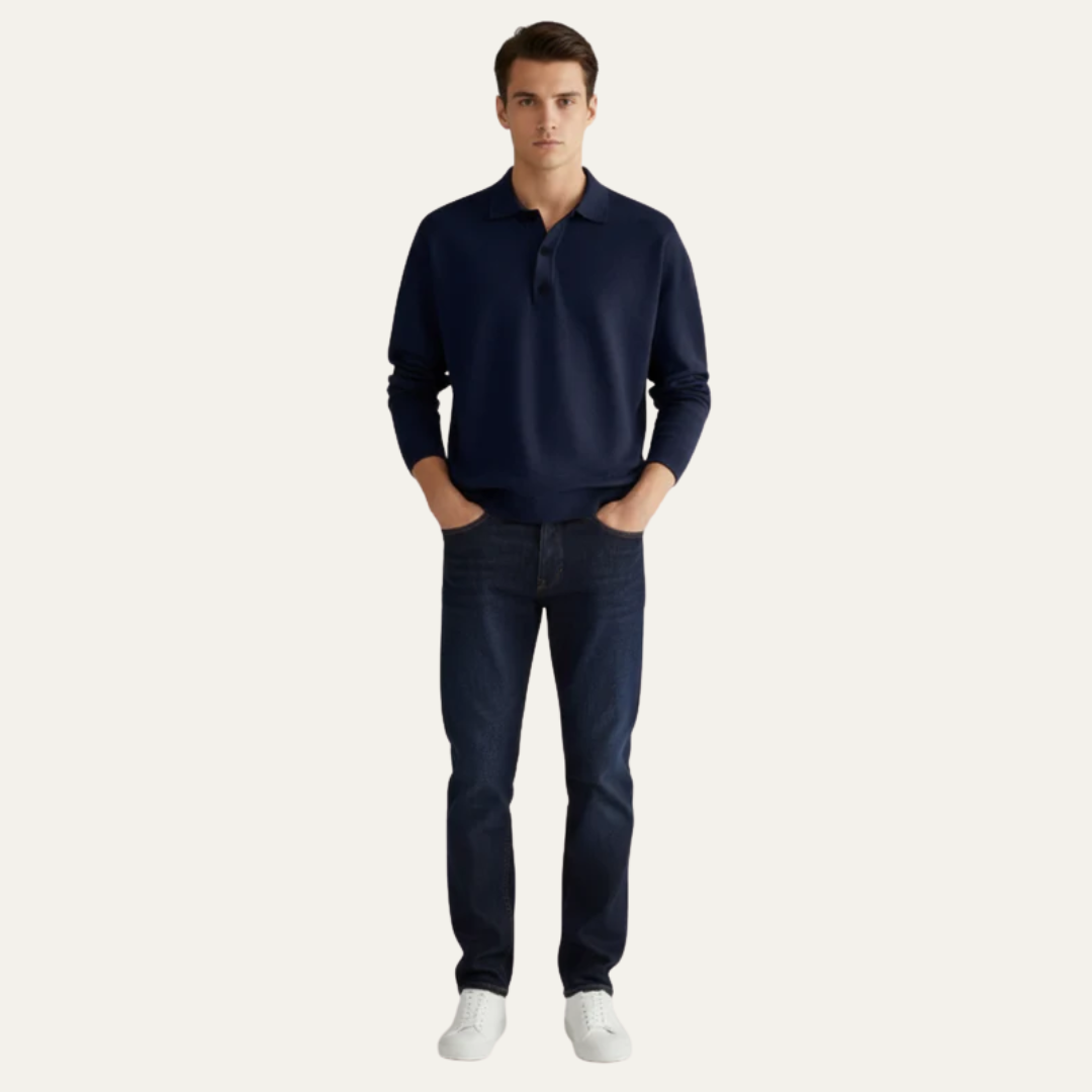 VogeLuxe | Men’s Fine Knit Long Sleeve Polo Sweater