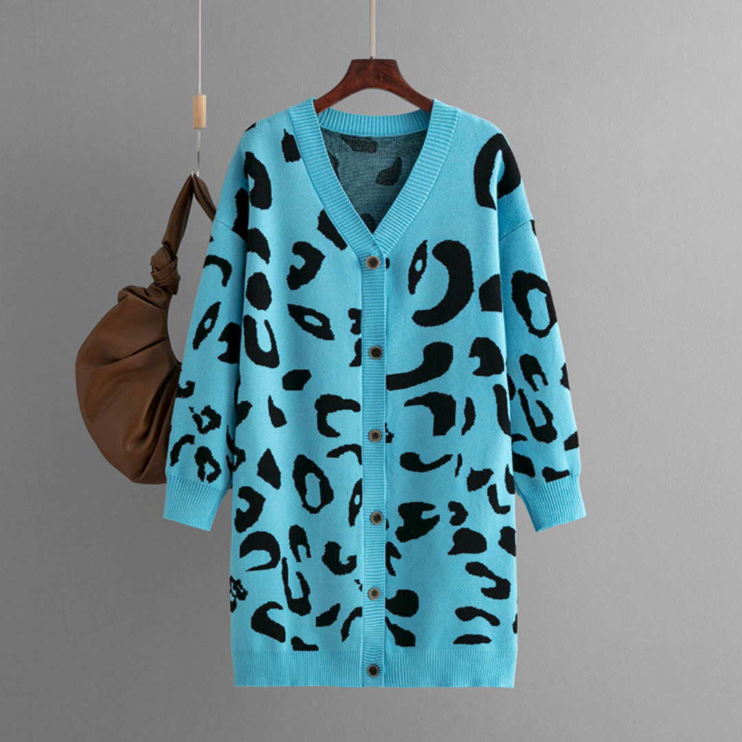 Soft Leopard Pattern Cashmere Women's Cardigan Sweater