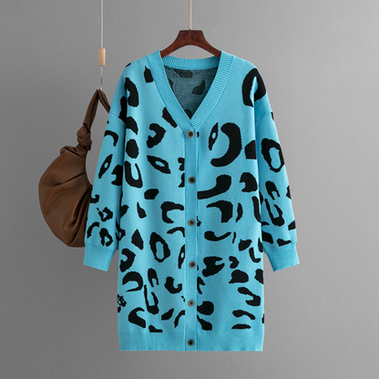 Soft Leopard Pattern Cashmere Women's Cardigan Sweater