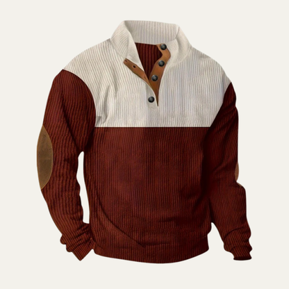 VogeLuxe | Men’s Corduroy Pullover Sweater with Buttoned Leather Placket
