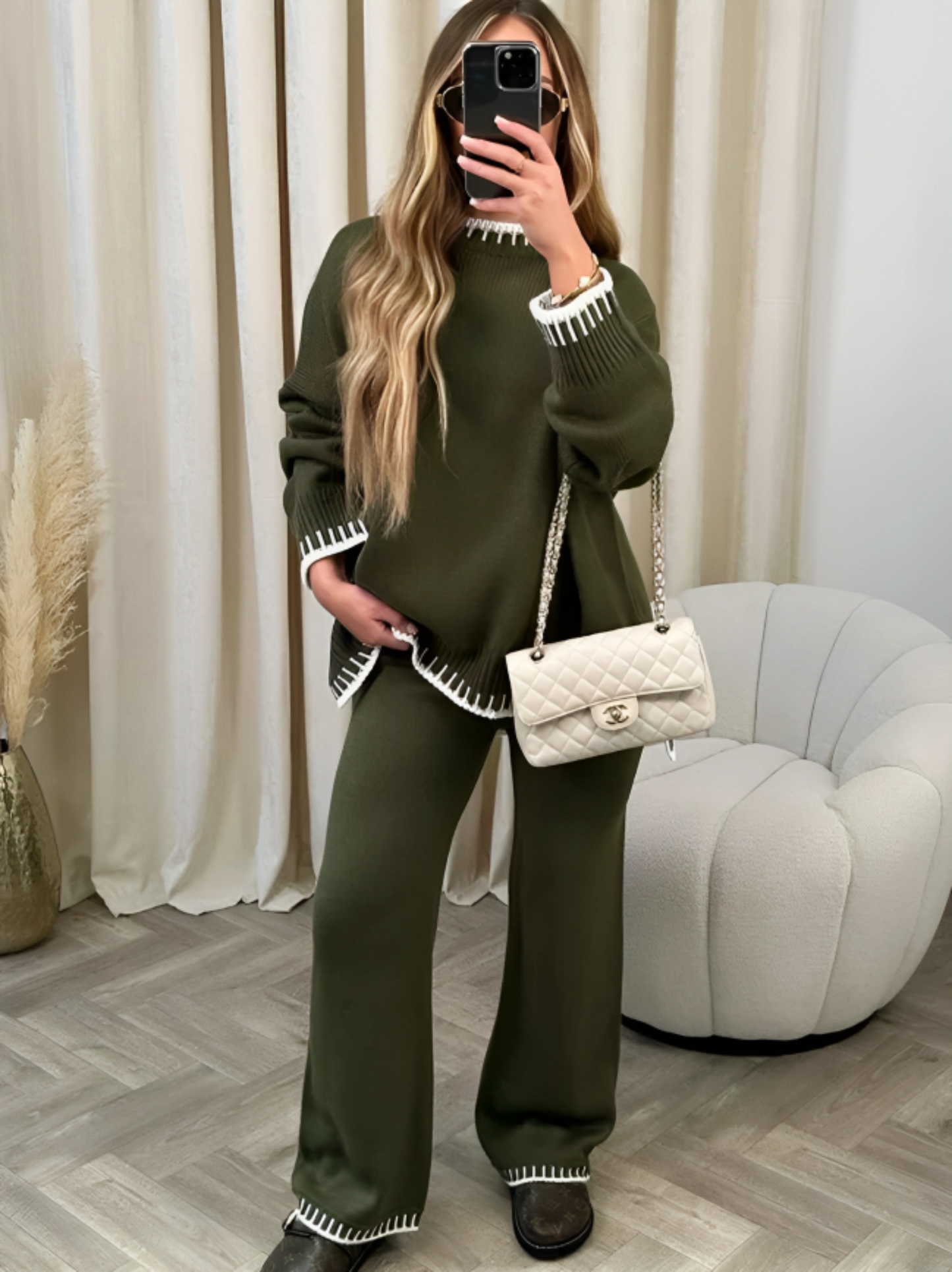 Fashionable Striped Knit Sweater and Pants Set