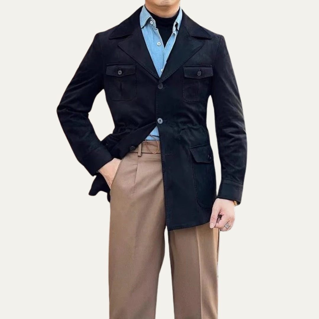 VogeLuxe | Men’s Suede Field Jacket with Four Flap Pockets