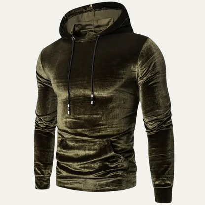 VogeLuxe | Men’s Velvet Pullover Hoodie with Kangaroo Pocket