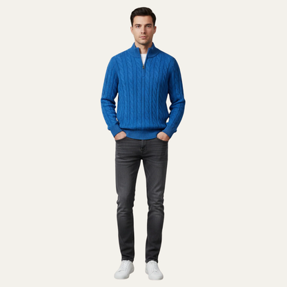VogeLuxe | Men’s Cable Knit Fit Quarter Zip Sweater