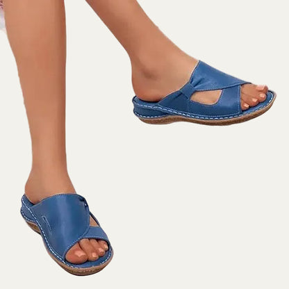 VogeLuxe | Women’s Open Toe Slide Sandals with Asymmetrical Wide Strap