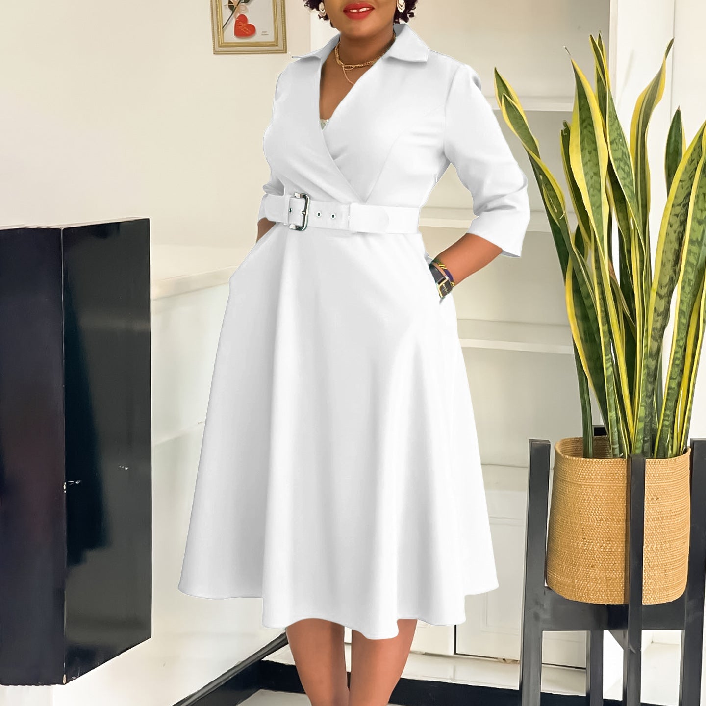 Elegant Fitted Waist 3/4 Sleeve Women's Formal Dress