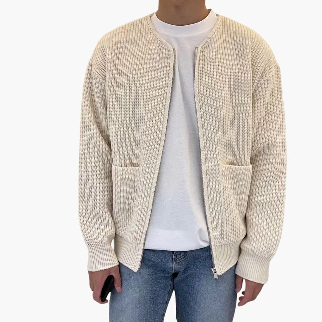 VogeLuxe | Men’s Relaxed Fit Rib Knit Zip Cardigan
