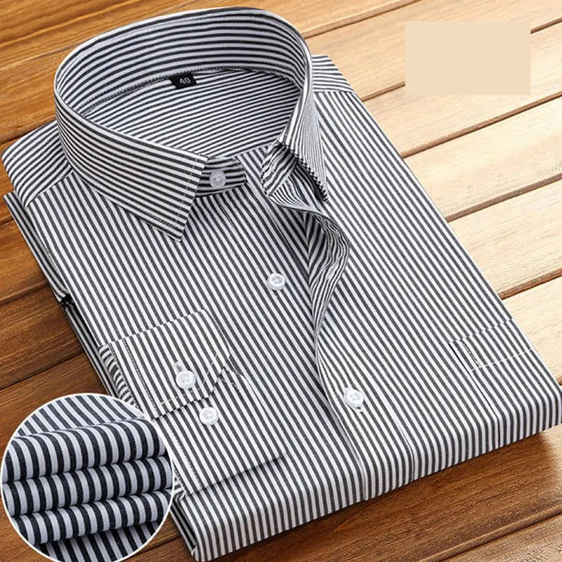 Classic Striped Men's Long Sleeve Dress Shirt