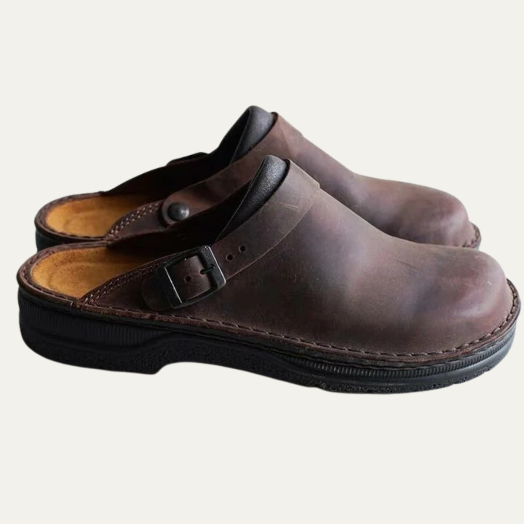 VogeLuxe | Men’s Leather Mule Style Clog with Adjustable Buckle