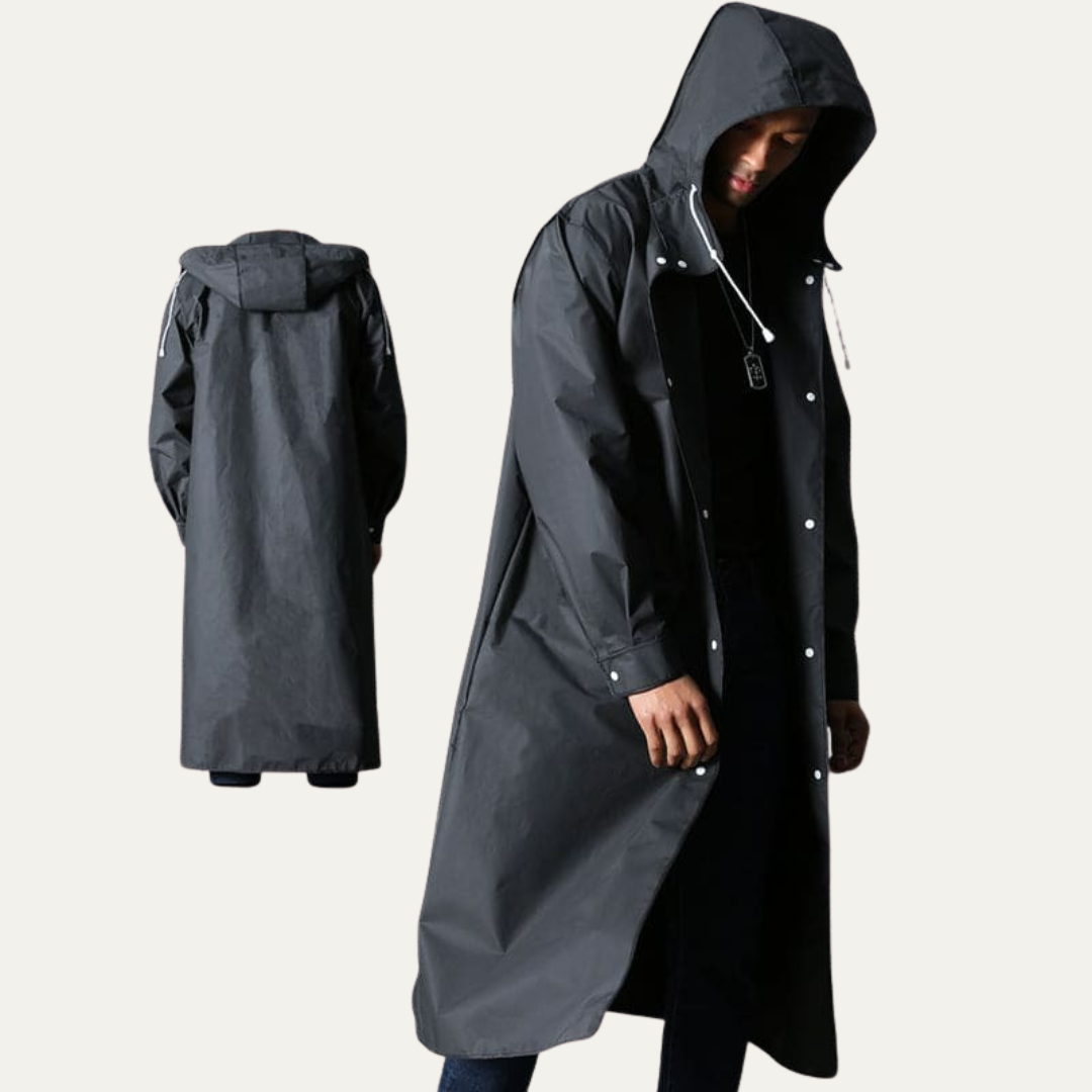 VogeLuxe | Men’s Long Line Hooded Snap Front Raincoat