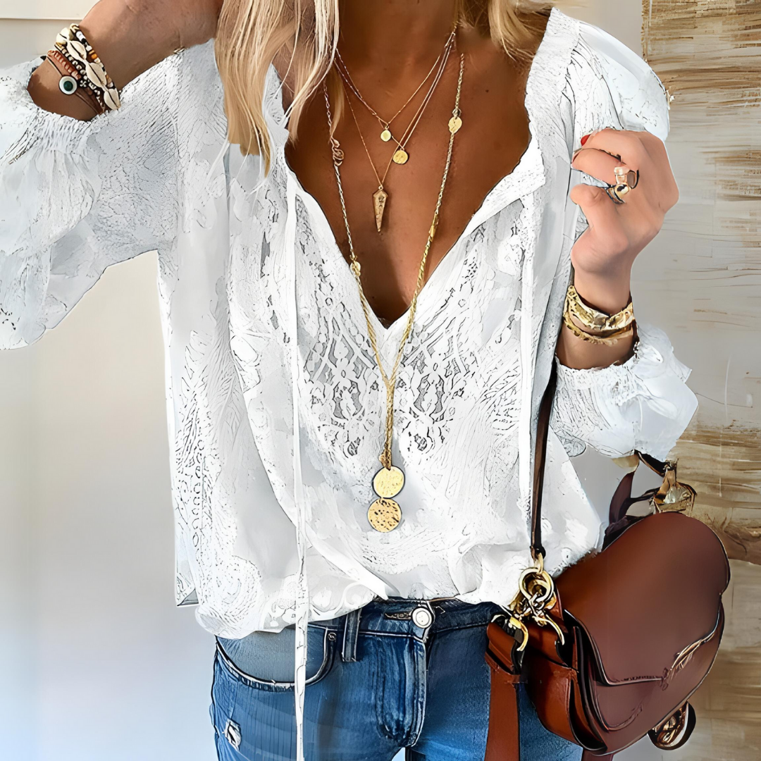 Chic Bohemian Top with Cut Out Neck