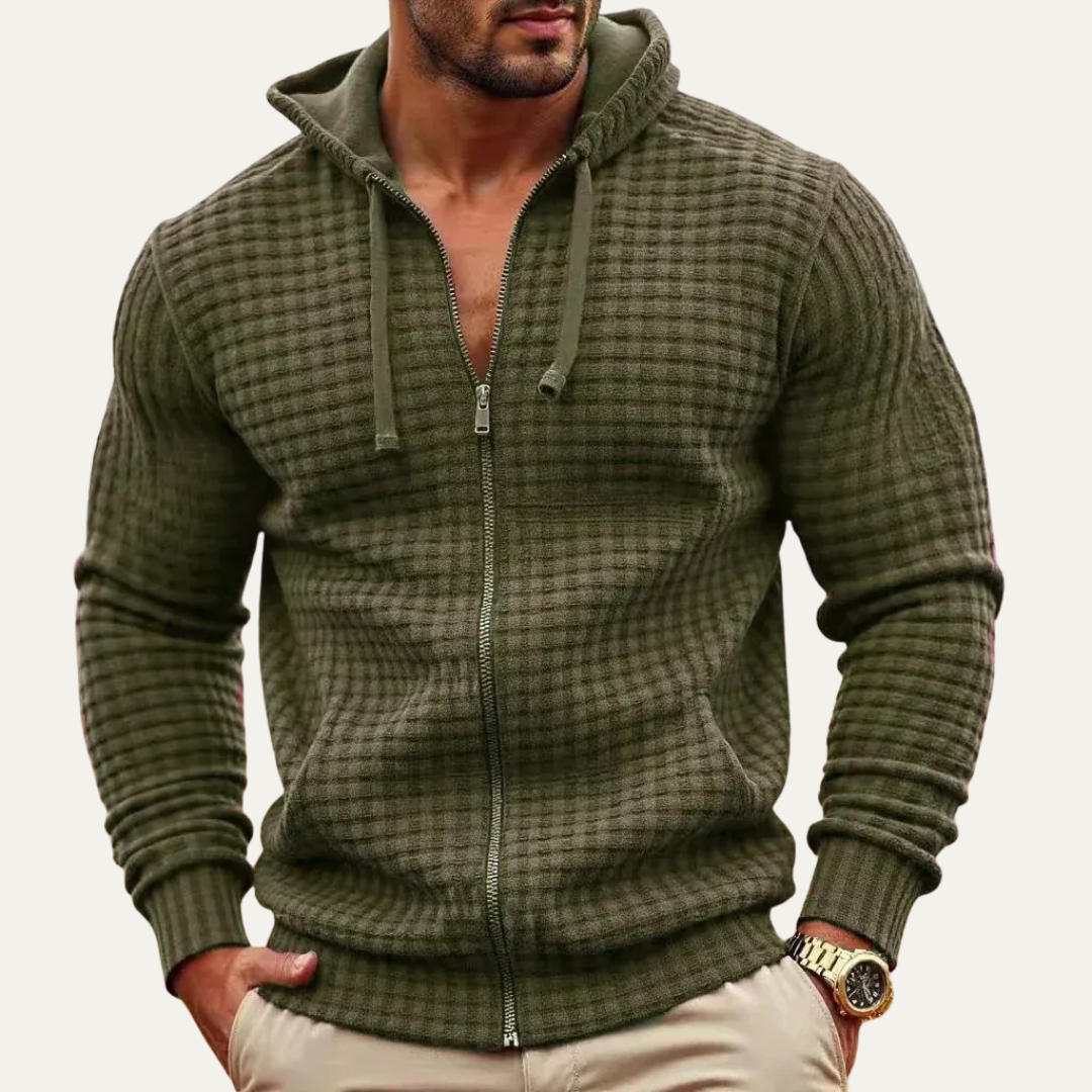 VogeLuxe | Men’s Textured Grid Full Zip Hoodie