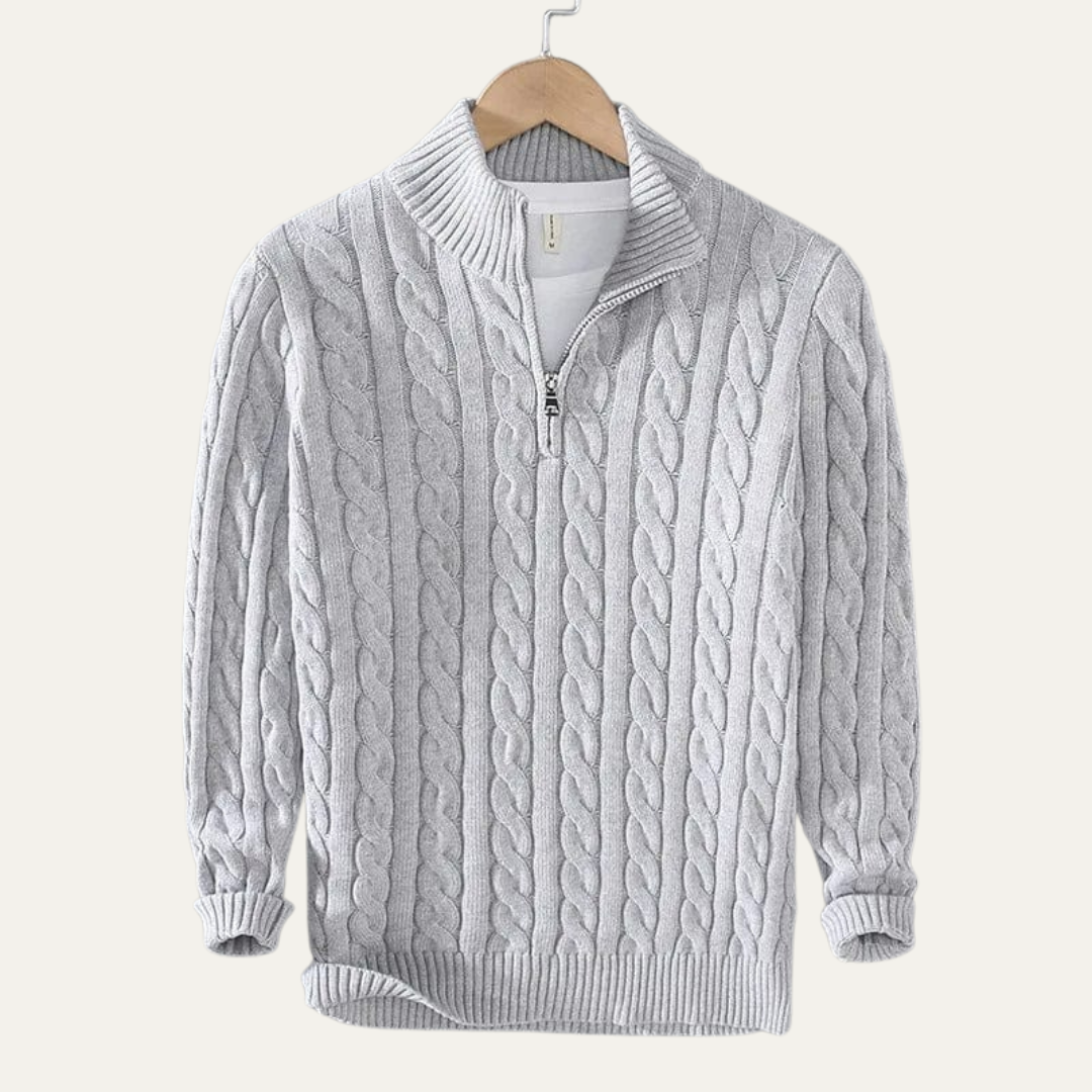 VogeLuxe | Men’s Cable Knitted Quarter Zip Sweater