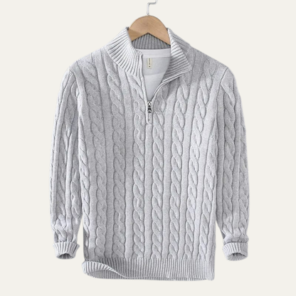 VogeLuxe | Men’s Cable Knitted Quarter Zip Sweater