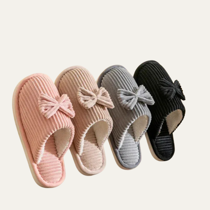 VogeLuxe | Women’s Corduroy Slip On House Slippers with Bow Detail
