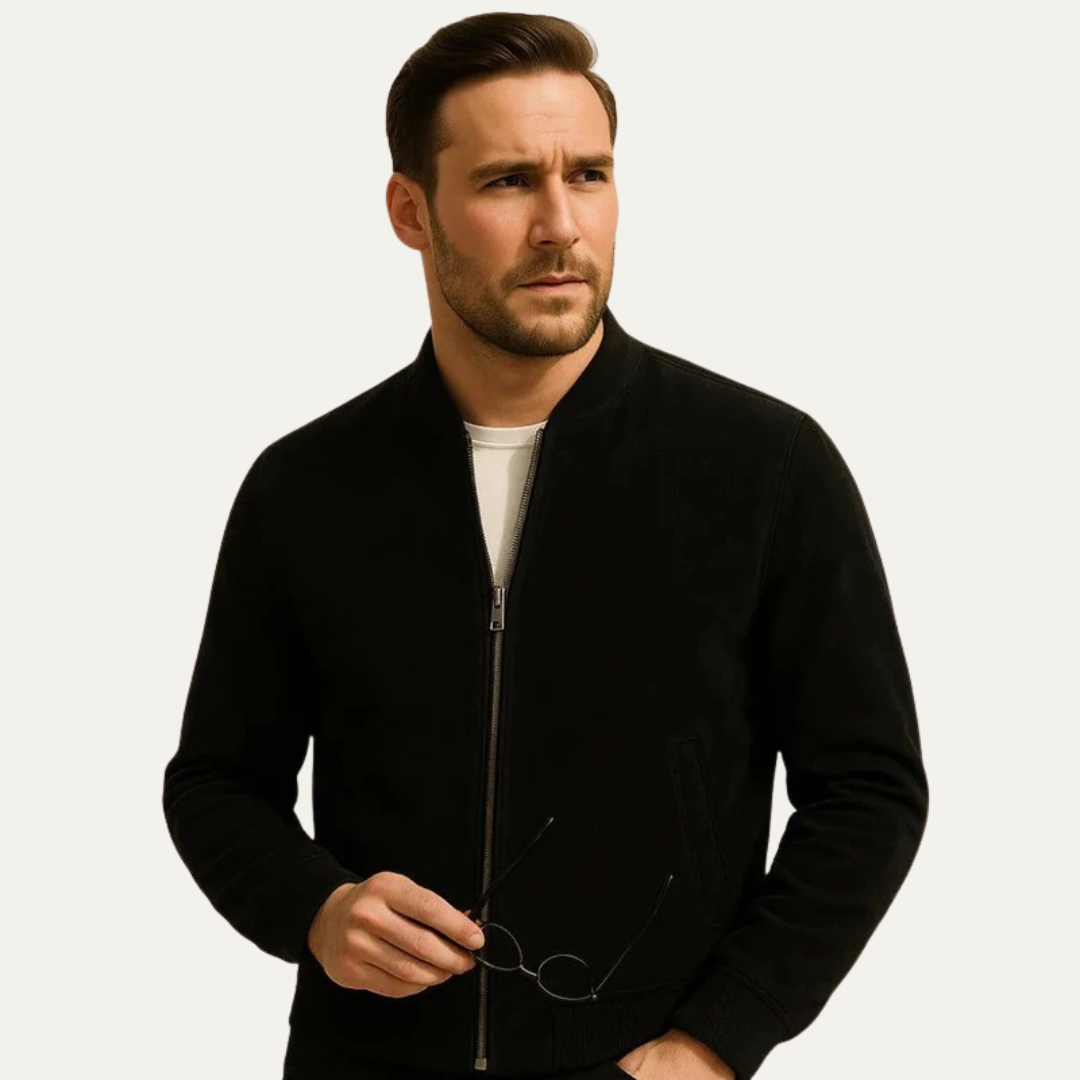 VogeLuxe | Men’s Suede Texture Classic Zip Bomber Jacket