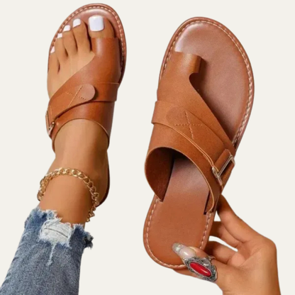 VogeLuxe | Women’s Minimalist Toe Loop Sandals with Asymmetrical Strap