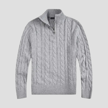 VogeLuxe | Men’s Timeless Quarter Zip Cable Knit Sweater