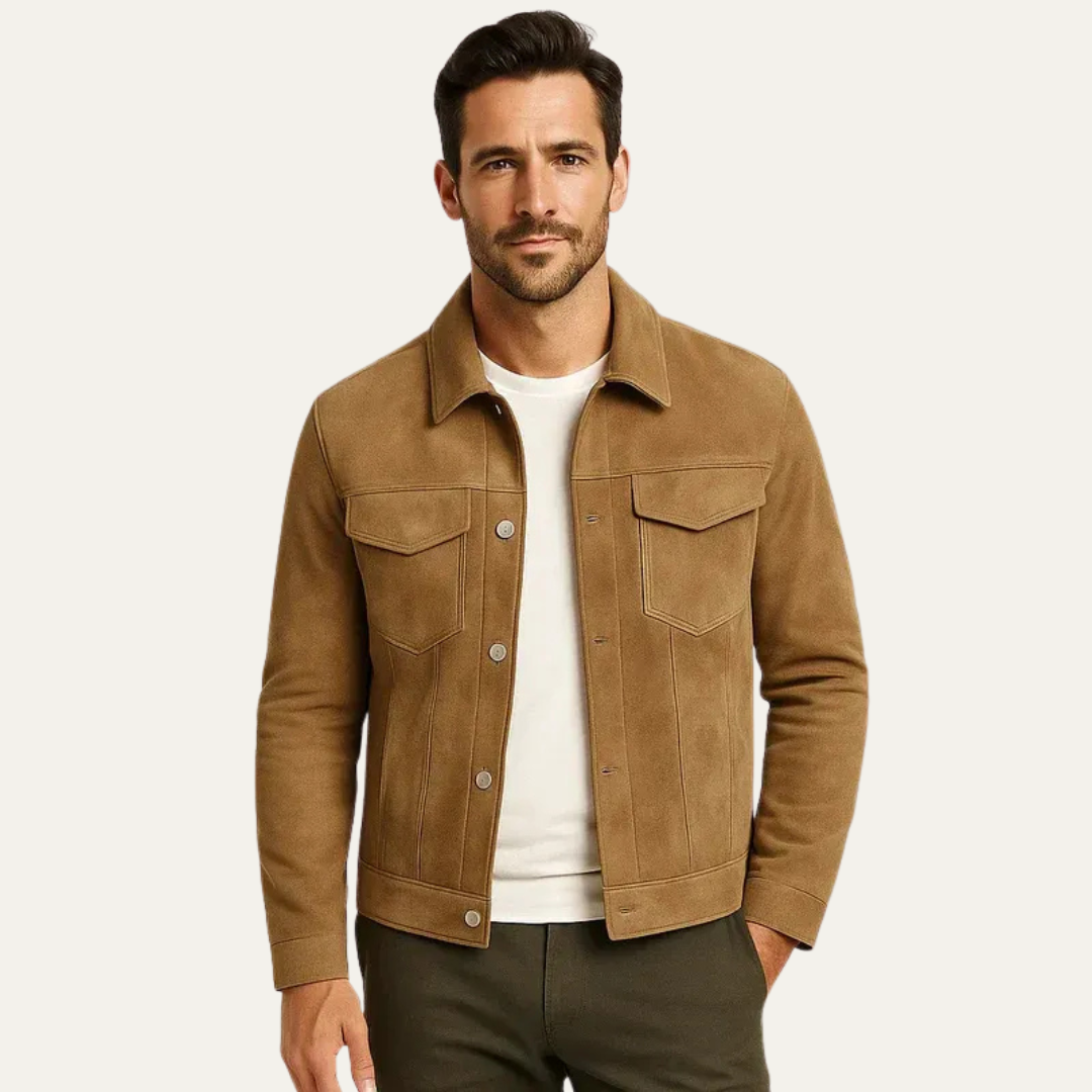 VogeLuxe | Men’s Suede Textured Trucker Jacket