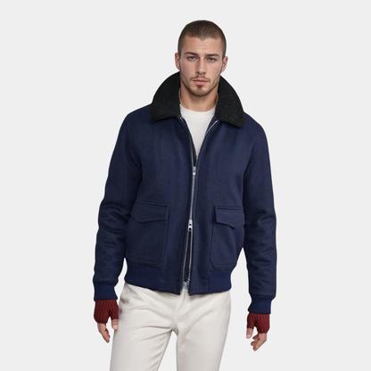 VogeLuxe | Men’s Textured Bomber Jacket with Faux Fur Collar