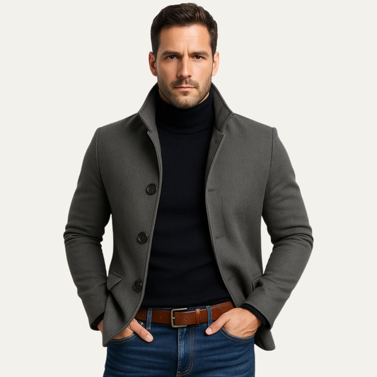 VogeLuxe | Men’s Stand Collar Single Breasted Wool Coat