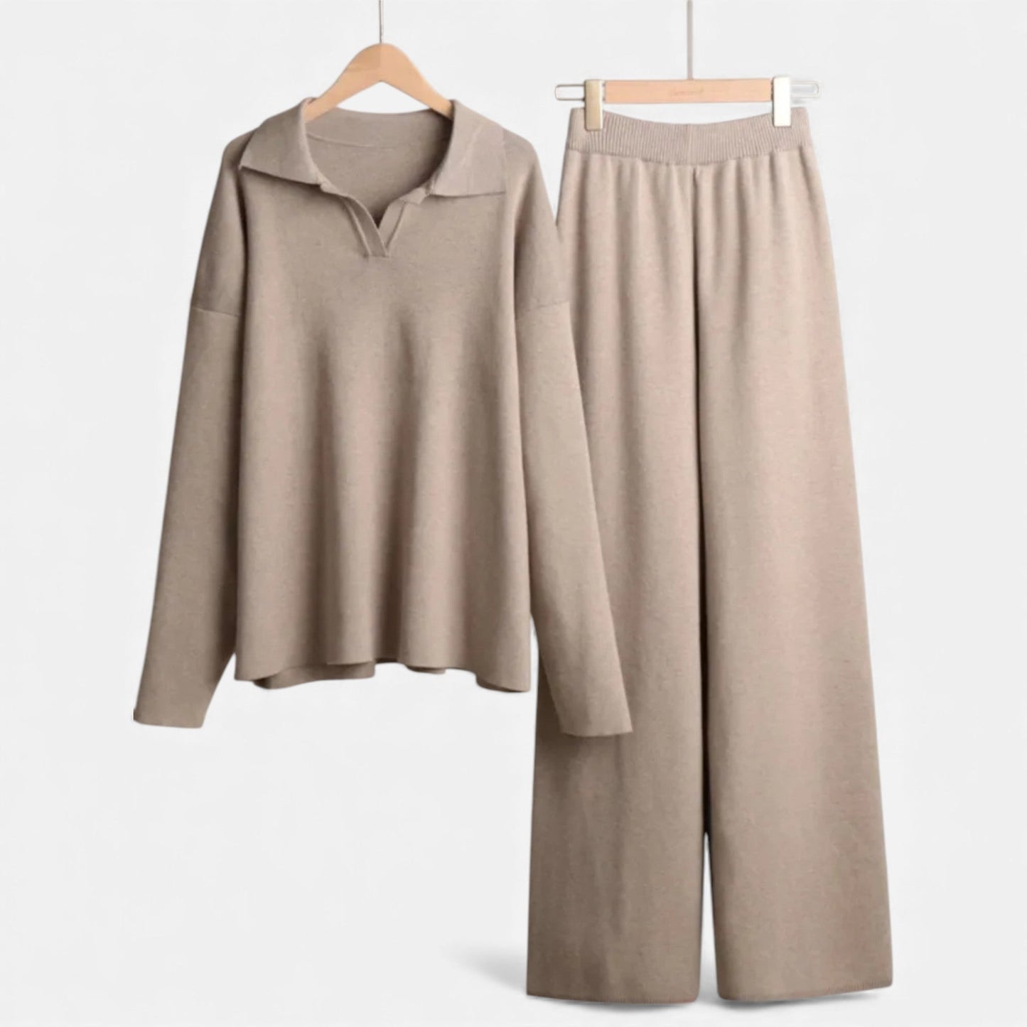 Soft Women's Polo Loungewear Set with Classic Knit Design - VogeLuxe