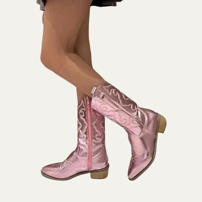 VogeLuxe | Women’s Embroidered Mid Calf Western Cowboy Boots