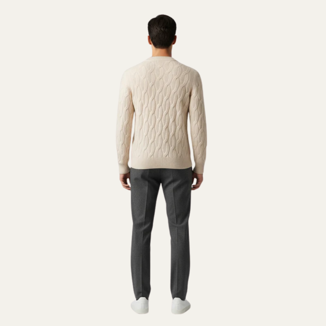 VogeLuxe | Men’s Classic Cable Knit Round Neck Sweater