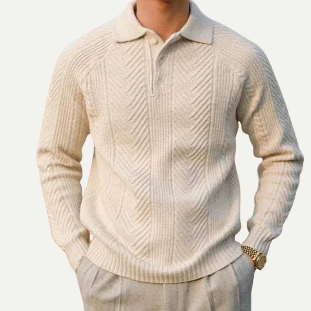 VogeLuxe | Men’s Chevron Knit Quarter Zip Polo Sweater