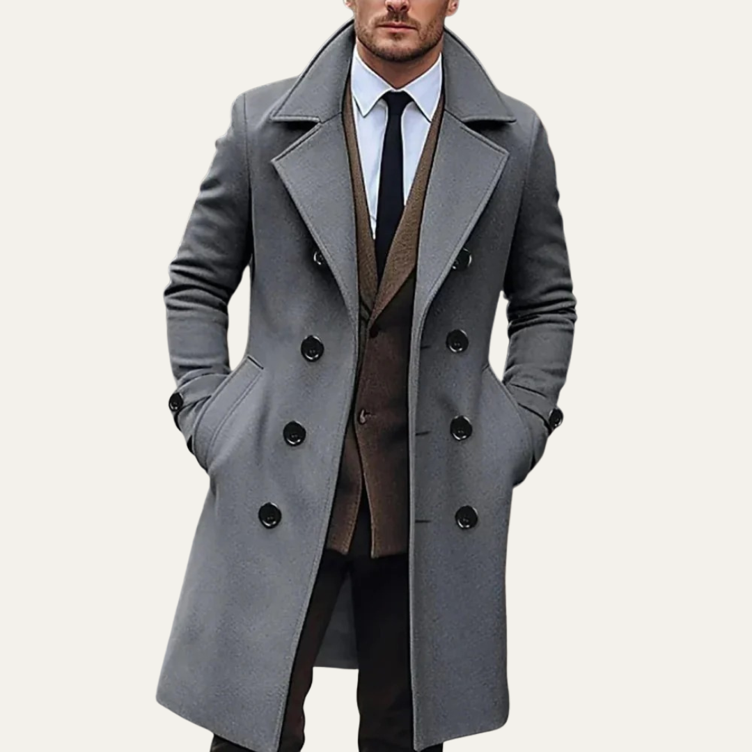 VogeLuxe | Men's Double-Breasted Mid-Length Peacoat