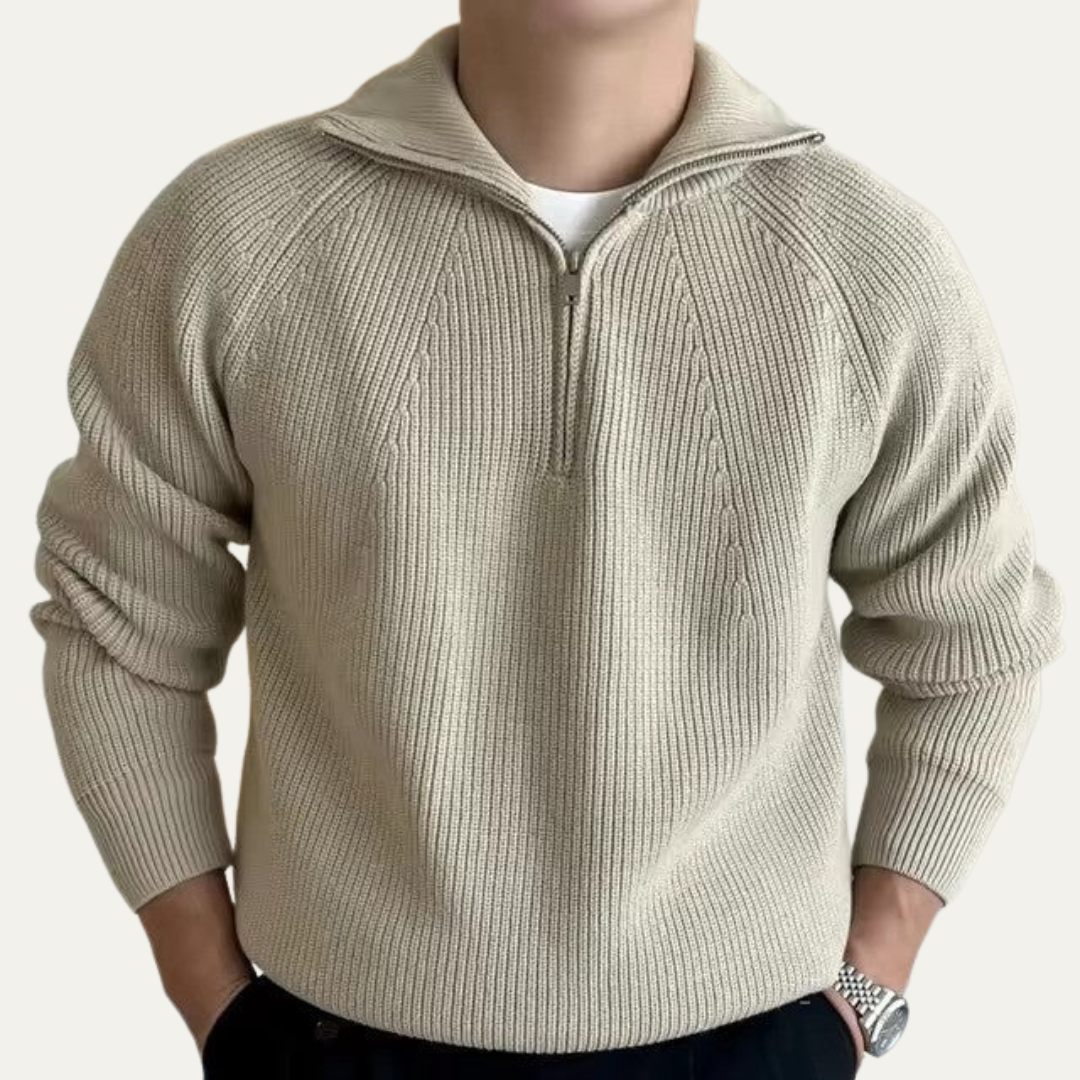 VogeLuxe | Men’s Quarter Zip Pullover with Vertical Ribbing
