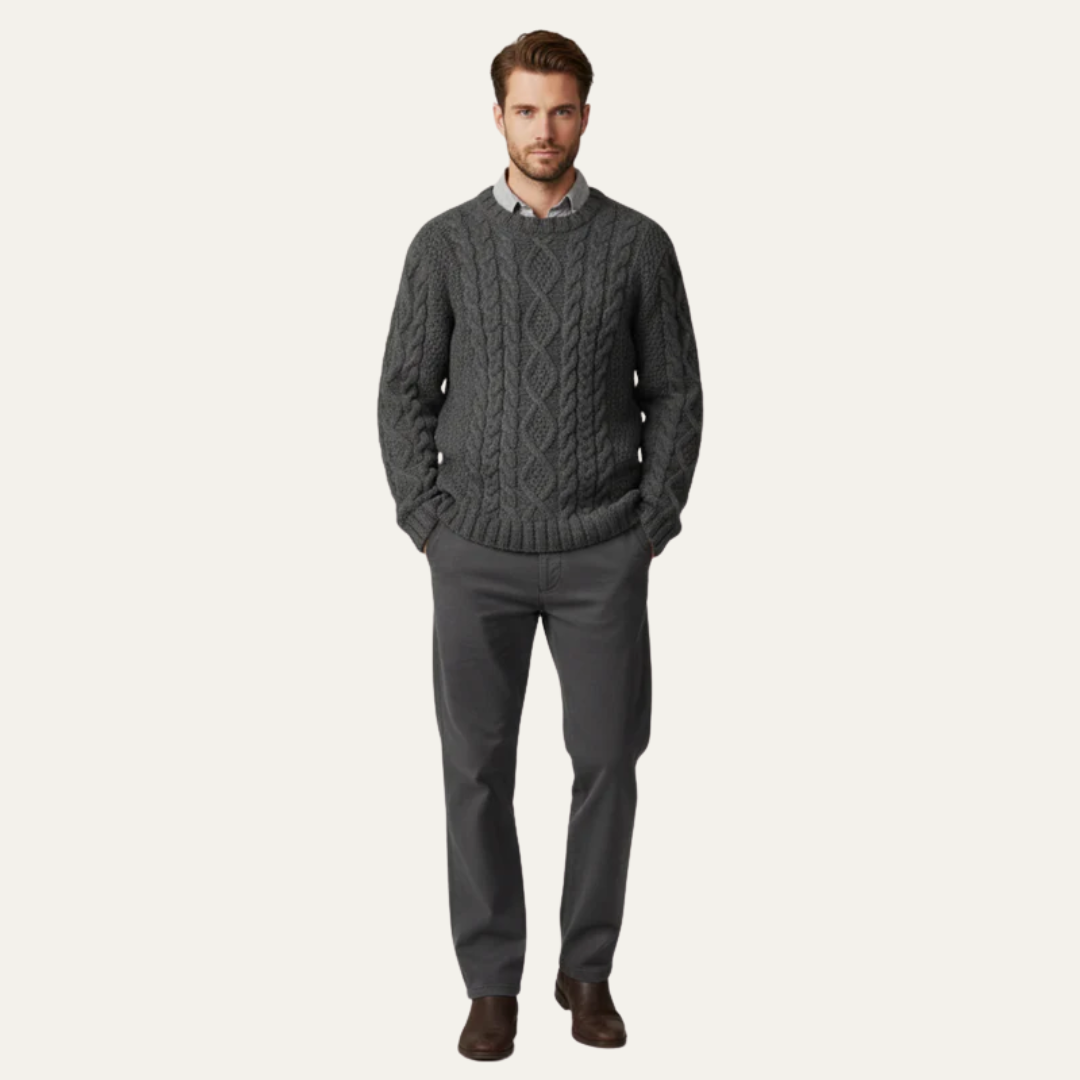 VogeLuxe | Men’s Chunky Cable Knit Crewneck Sweater