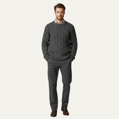 VogeLuxe | Men’s Chunky Cable Knit Crewneck Sweater