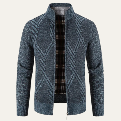VogeLuxe | Men's Full Zip Knit Cardigan with Standing Collar