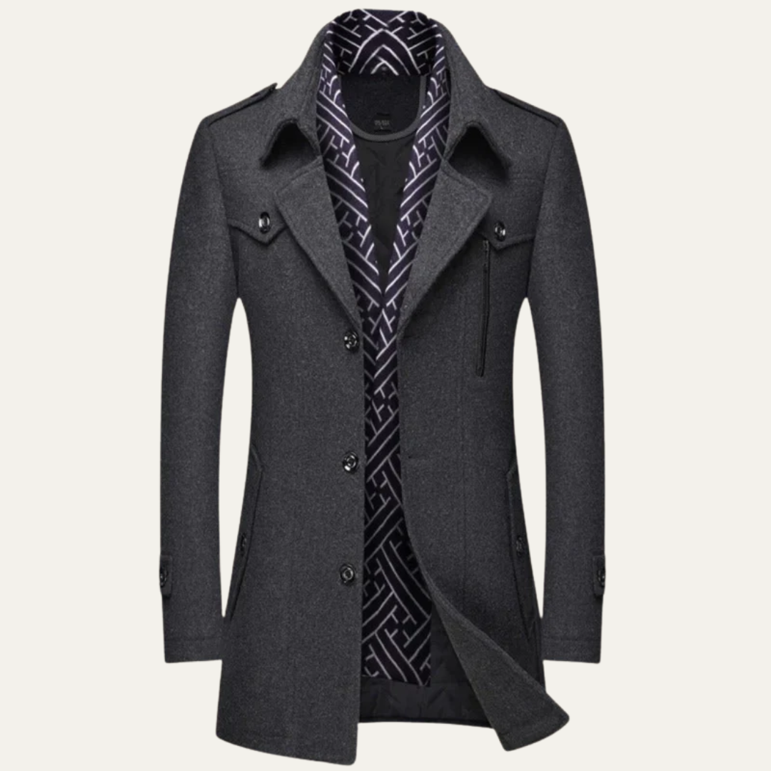 VogeLuxe | Men’s Layered Collar Peacoat Jacket