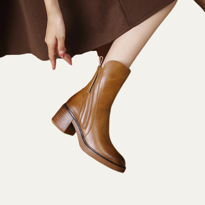 VogeLuxe | Women’s Smooth Leather Chunky Heel Boots