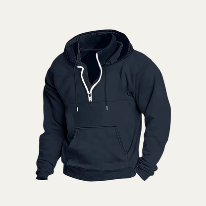 VogeLuxe | Men’s Utility Pocket Hooded Partial Zip Sweatshirt