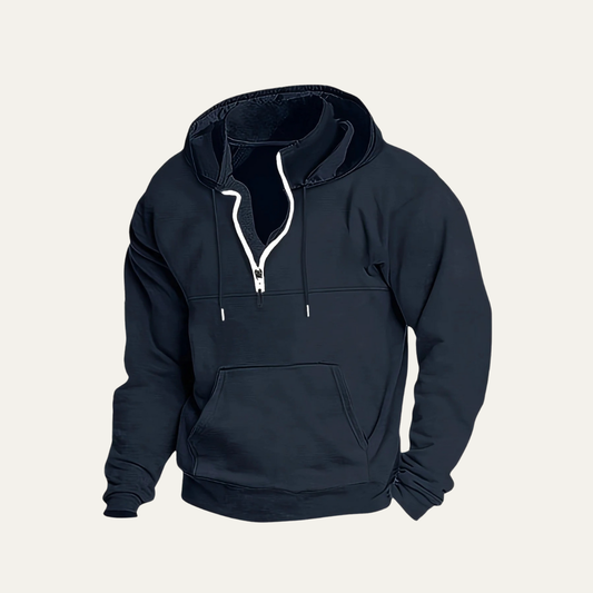 VogeLuxe | Men’s Utility Pocket Hooded Partial Zip Sweatshirt