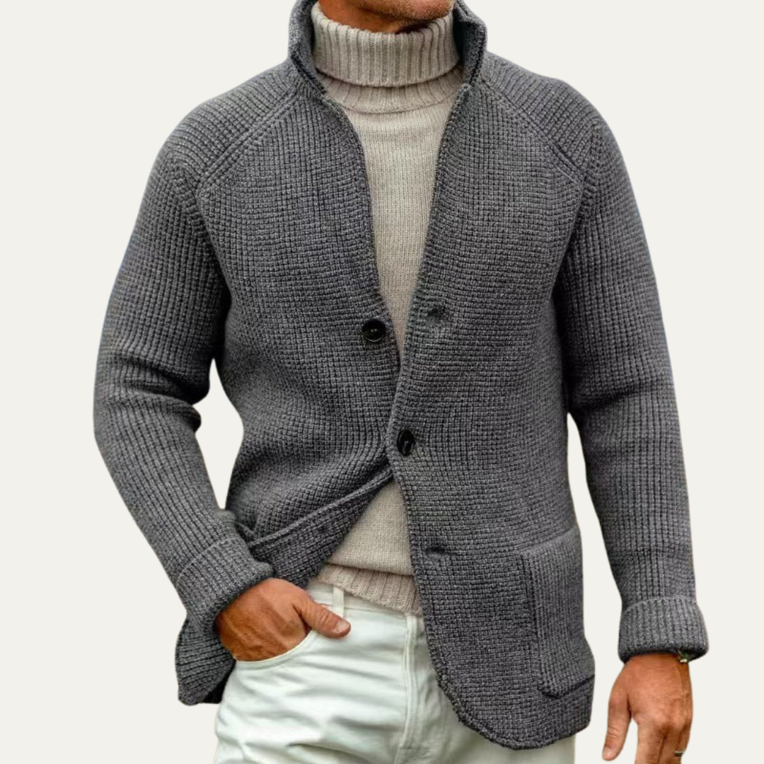 VogeLuxe | Men’s Rib Knit Cardigan Blazer with Stand Collar