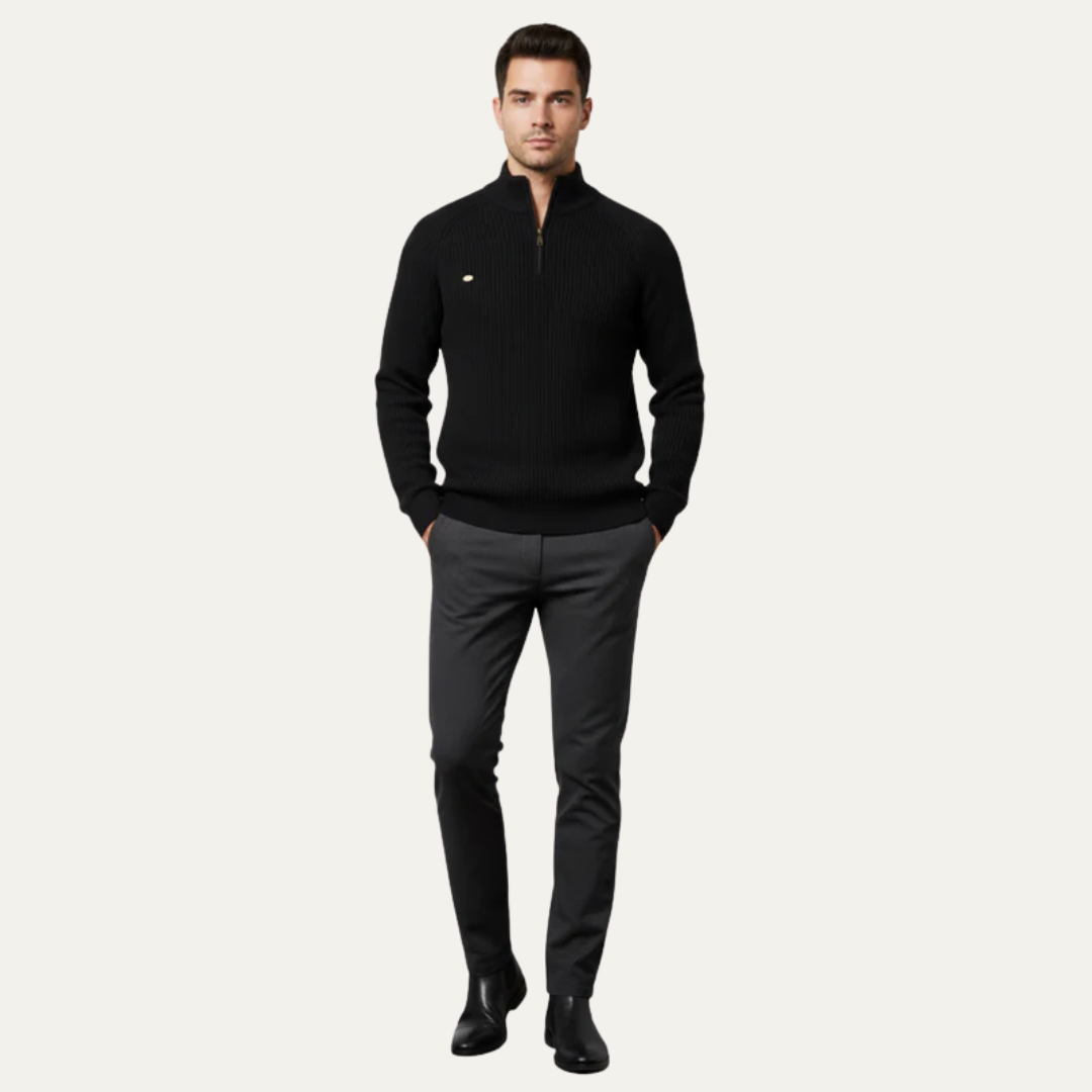 VogeLuxe | Men’s Heavy Ribbed Quarter Zip Mock Neck Sweater