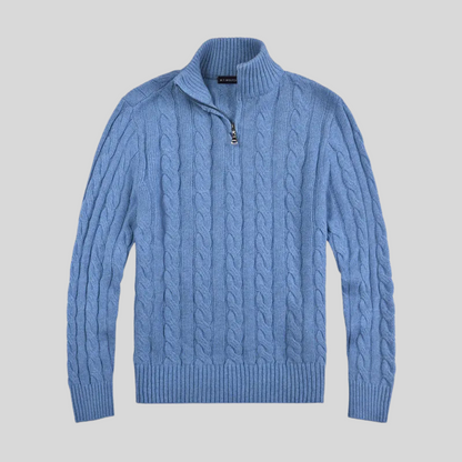 VogeLuxe | Men’s Cable Knit Mock Neck Quarter Zip Sweater